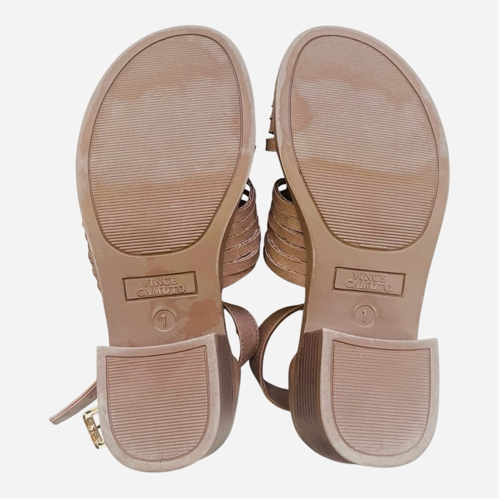 Vince Camuto brown leather little girl sandals sz.1 block heel twisted upper - Picture 6 of 13